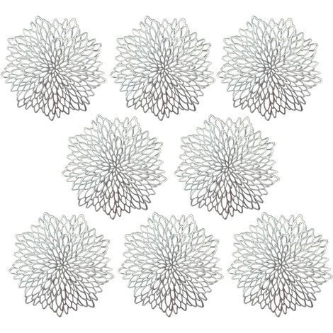 Sets de Table, PVC Lot de 8 Sets de Table Tapis de table Décor Lavables Tapis de Sous-verres Isolants Creux Résistants à la Chaleur Tapis de Table en PVC Résistant, Argenté (1/5)