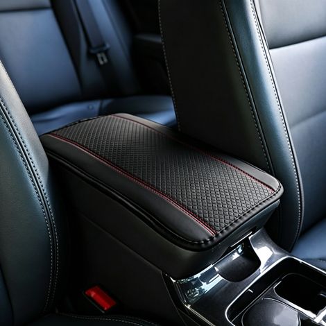 Housse d'accoudoir de voiture, Noir et Rouge, Cuir, Protecteur antidérapant pour console centrale (1/5)
