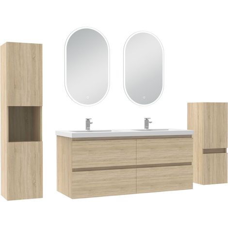 Océan ensemble meubles Salle de Bain 120cm vasque + colonne + miroir lumineux Chêne Wotan (1/5)