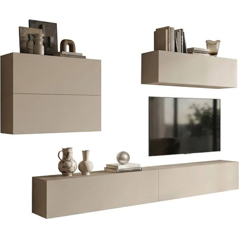Parete Attrezzata Gate, Mobile Soggiorno Modulabile, 5 Ripiani, Apertura Battente, Beige