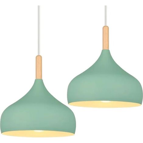 Lot de 2 Lustre Suspension Rétro 24CM Suspension Luminaire Moderne Style Scandinave en Métal Bois pour Salon Chambre,Vert (1/5)