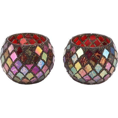 Bougeoir en verre mosaïque marron, coupelle à bougie parfumée artisanale, support pour lampe LED, décoration intérieure.