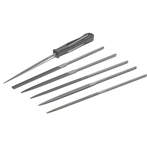 Bahco 6-Piece Needle File Set 160 mm Cut 2 Smooth, Hand, Flat, Half Round, Round, Three Square and Square with Handle