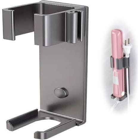 Support métallique – Fer à boucler en acier inoxydable, fixation murale sans perçage pour fer à boucler, lisseur, support mural haute température (gris) (1/5)