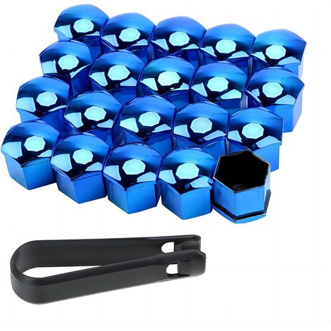 Cache-écrous De Roue - 20 Pièces - Plastique Chromé - Protection Anti-corrosion - Universel Voiture - Bleu 17mm (1/5)