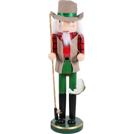 Casse-Noisette de Noël en Bois 38 CM Figurine Pêcheur Décoration Festive Traditionnelle pour Table Cheminée et Étagère Décorations de Noël Casse-Noisettes Originales (1/5)