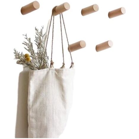 BUNTHAUS Lot de 6 patères murales rondes en bois – Crochets porte-manteaux en hêtre naturel