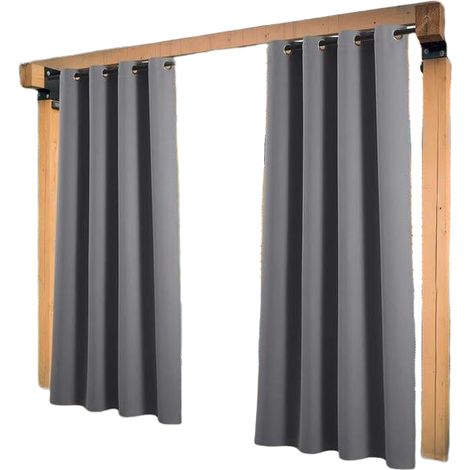Rideau pour Pergola - Rideaux D'Extérieur Lot de 2 Isolant Occultant Lumière Bloquer Imperméable Jardin à Oeillets, L 132 x H 213 cm, Gris (1/5)
