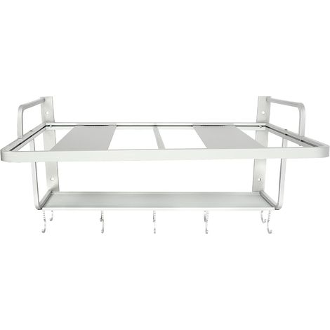Étagère murale de cuisine en aluminium avec dix crochets - Réglable en hauteur - étagère pour four à micro-ondes, cuisine, Charge maximale : 25 kg par étage (1/5)