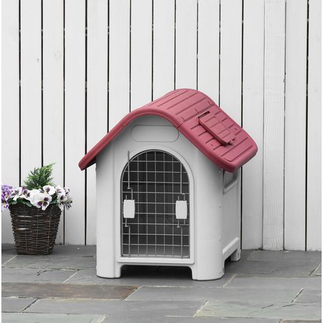 Cuccia da esterno impermeabile per cane con portello sul tetto, rossa HAVRYA (1/5)