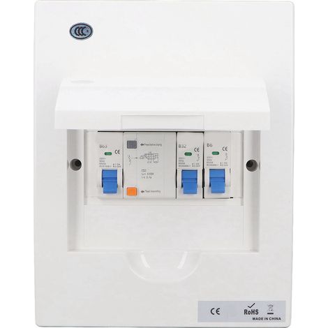 Coffret électrique encastrable 2 modules MCB B6A+B32A + DDR 63A 30mA 1P+N, tableau 2 voies UK 230V pour garage atelier. (1/5)