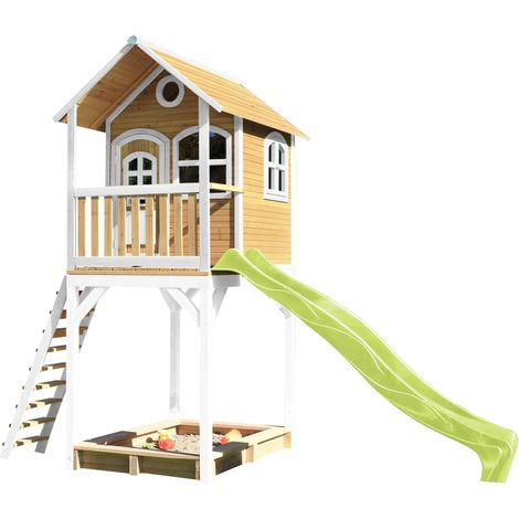 Axi Romy Maison Enfant Avec Bac À Sable & Toboggan Vert Clair Aire De Jeux Pour L'Extérieur En Blanc & Marron Maisonnette / Cabane De Jeu En Bois Fsc