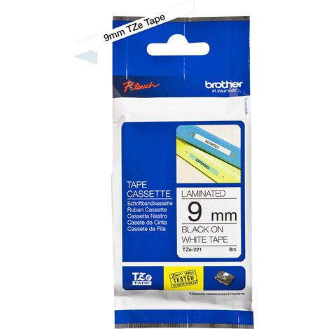 BROTHER Schriftband TZE-221, 9mm 8m, schwarz auf weiß