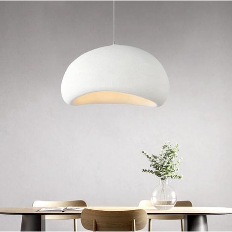 Lampadario a sospensione moderno in schiuma effetto pietra, stile giapponese wabi-sabi design minimal bianco attacco E27 per cucina, soggiorno e sala da pranzo Ø40cm