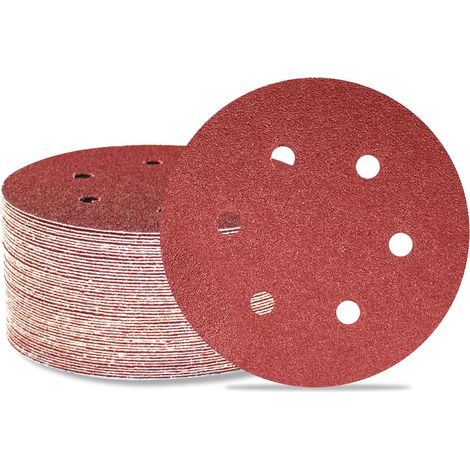 50er-Pack 150 mm Schleifscheiben, 6 Löcher – Körnung 40 – Exzenterschleifer-Papier für Holzbearbeitung, Auto, Metall (1/5)