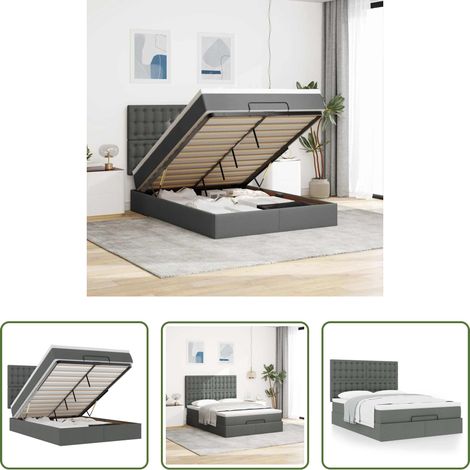 vidaXL Taschenfedern - Ottoman-Bett mit Matratze Dunkelgrau 140x190 cm Stoff (1/5)
