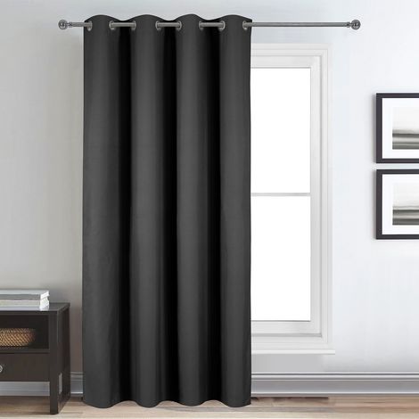 Rideau déco uni occultant et thermique Noir 140x260 cm (1/3)