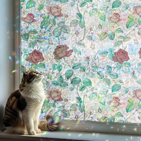 Pellicola per finestre con motivo a rose, protezione UV, effetto vetro colorato, 45 x 200 cm, per la privacy. (1/5)