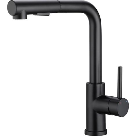 Robinet Cuisine Douchette, Mitigeur Cuisine Noir avec Douchette, Robinet Douchette rotatif à 360 °, Robinet Evier haute pression avec 2 types, Robinet Cuisine Noir (1/5)
