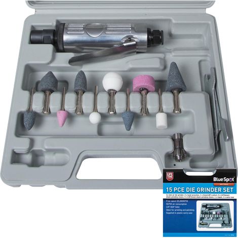 BLUESPOT DIE GRINDER 15PC 1/4"" AIR ANGLE POLISHER SANDER KIT IN CASE 07912 (1/4)