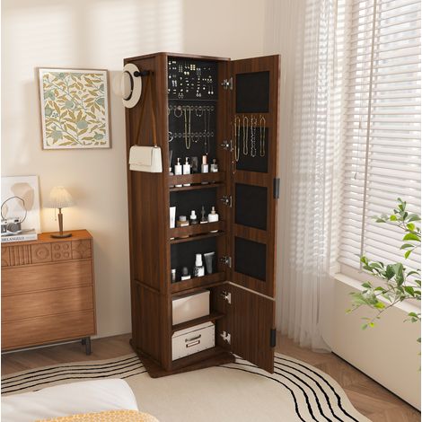 Armoire miroir pivotante 50x50x170 cm en MDF marron foncé, gain de place pour chambre FloraGrace (1/5)
