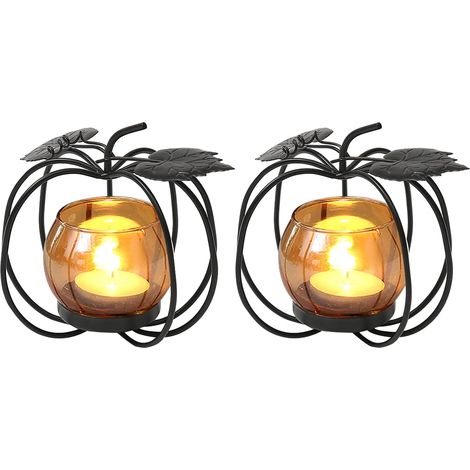 2 Photophore Metal Noir, Decoratif Citrouille Chandeliers Bougeoir Fer, Porte Bougies Decoration (1/5)