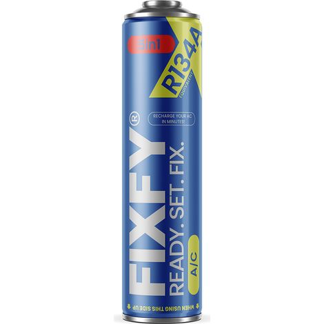 Fixfy 5 en 1 500 ml – Recharge réfrigérant R134a avec huile et colorant UV – Kit d'entretien climatisation facile à utiliser