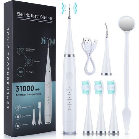Nettoyeur dentaire électrique USB à vibration haute fréquence 5 vitesses, brosse à dents sonique anti-tartre et détachrage (1/4)
