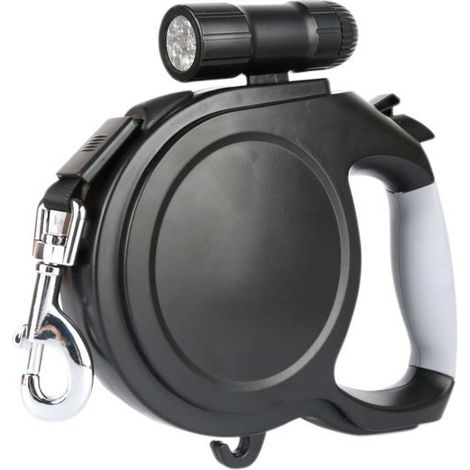 Laisse rétractable pour chien de 8 m, laisse extensible avec lampe de poche LED, frein à un bouton pour petit chien