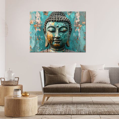 Wandbild Türkisfarbener Buddha Zen Spa Meditation 90x60 (1/4)