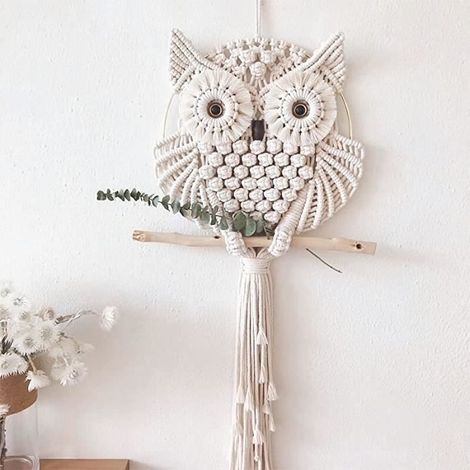 Wandbehang – Eule – Boho-Wandteppich – 30 x 80 cm – Weiße Wohndekoration (1/4)