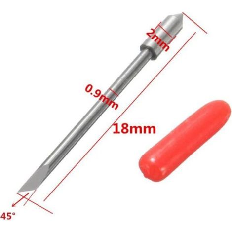 Porte-Lame - Aluminium - Diamètre Pince 11 mm - Diamètre Lame 0,9 mm - Longueur Totale 52 mm - Pour Traceur Vinyle - 1 Pièce + 10 Lames 45° (1/4)