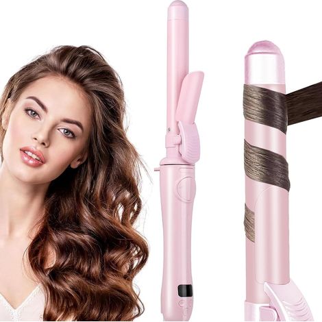 Fer à friser avec tige longue, fer à friser rotatif automatique, température réglable, chauffe instantanée en 30 secondes, arrêt automatique après 1 heure, protection anti-brûlure (1/5)