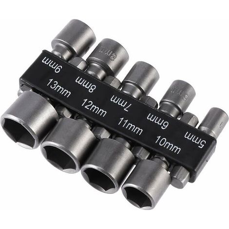 YMYNY Lot de 9 forets à douille impériale de 5 à 13 mm avec écrou à percussion pour perceuse à queue hexagonale 1/4" (1/4)