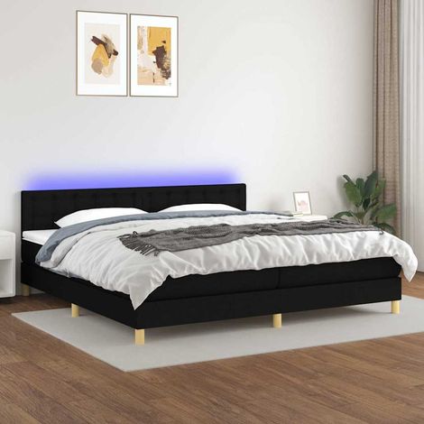 vidaXL Sommier à lattes de lit et matelas et LED Noir 200x200 cm Tissu (1/5)