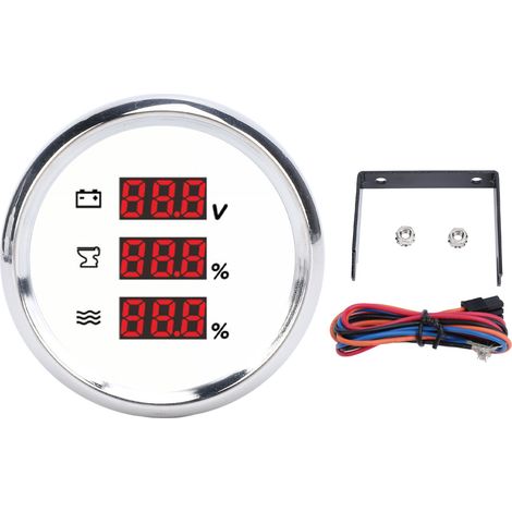 Ortviai Jauge Numérique 52 mm pour Niveau d'Eau, Déchets et Tension – Blanc avec Cadre Argenté, Étanche IP67, Rétroéclairage Rouge (1/5)