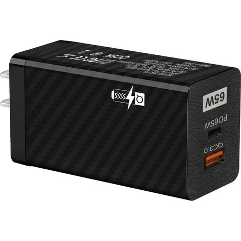 Chargeur GaN 65 W pour charge rapide QC 3.0 PD 65 W pour téléphones portables, chargeur USB Type C PD, prise US/EU
