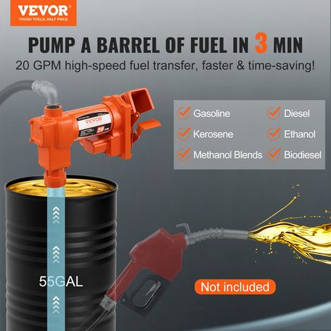 Pompe Transfert Carburant 12 V CC 75,7 L/min 1/4 CV Pompe d'Extraction Essence Haut Débit avec Boîte Récupération Carburant pour Mé… (1/5)