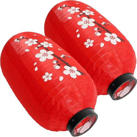 Lot de 2 lanternes japonaises traditionnelles à fleurs suspendues, idéales pour la décoration de restaurants de sushis et d'intérieurs. (1/4)