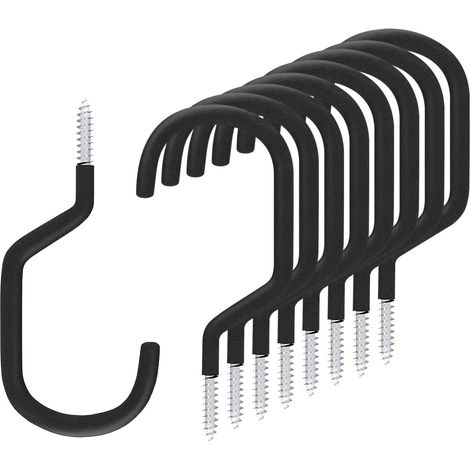 Lot de 8 crochets de rangement pour vélo, revêtement en caoutchouc, très résistants, à visser dans le plafond, pour garage, mur et plafond, porte-outils utilitaires (noir) (1/5)
