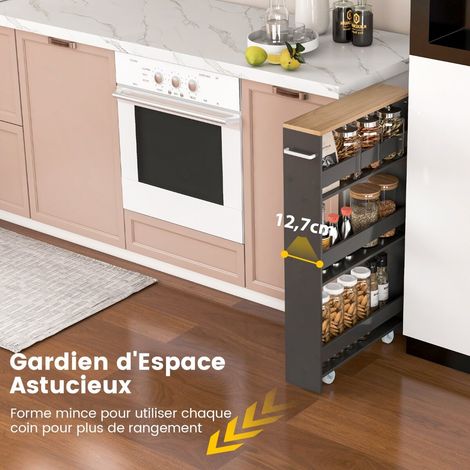 Chariot de cuisine à roulettes 4 niveaux, rangement compact avec poignée, pour cuisine et petits espaces (1/5)