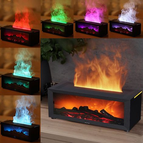 Essential Oil Diffuser with Fireplace Design, 180ml Aroma Diffuser with Flame Effect, Light with 7 Colour Changes, Essential Oil Diffuser, Humidifier (Fireplace-Black) (1/5)