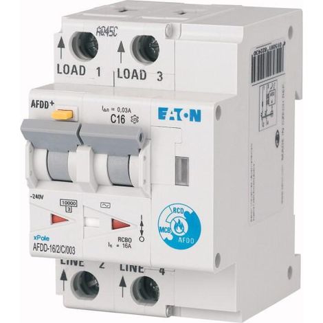Disj. diff. et de dét d'arc élec. 2 poles 16A courbe C 30mA type AC 000187209 EATON AFDD 16/2/C/003