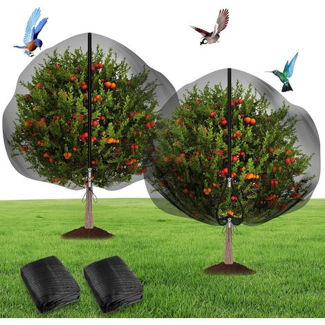 Filet de Protection Jardin 2 pièce Filets pour Jardin avec Cordon de Serrage et Fermeture éclair Maille Fine pour la Protection Arbre fruitier (2,4m×2,4m, Noir)