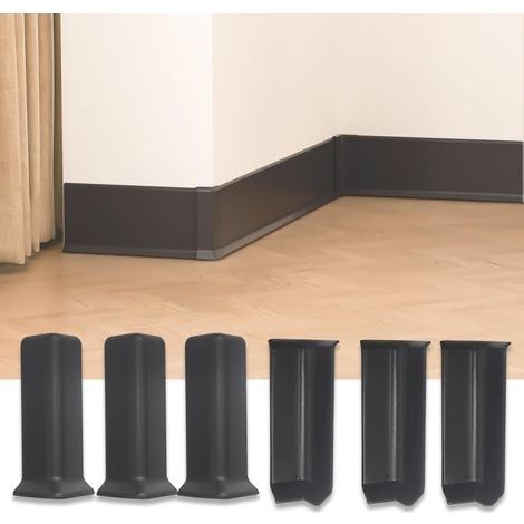 Blocs d'angle pour plinthes, 10 cm de hauteur, auto-adhésifs, comprenant 3 équerres d'angle intérieures et 3 équerres d'angle extérieures,noir. (1/5)