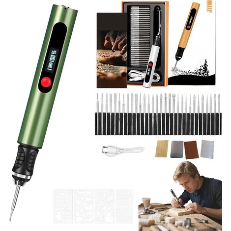 Complete Electric Engraving Kit, Precision Electric Engraving Pen with 3 Speeds, 30 Tips and 5 Engraving Plates, for DIY Creations on Metal, Wood and Glass (C)