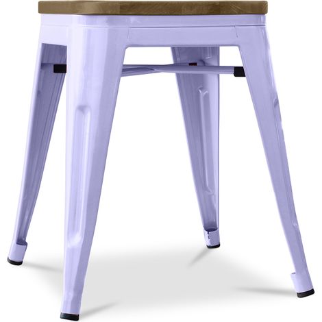 Industrial Design Stool - Wood & Steel - 45cm -Stylix Lavander