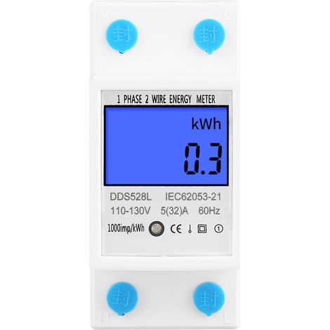 Compteur d'énergie monophasé 5-32 A 110-130 V 60 Hz avec rétroéclairage LCD, montage sur rail DIN (1/5)