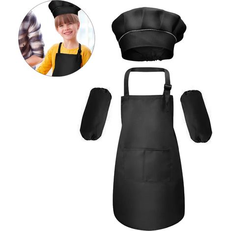 Delantal para niñas, conjunto de cocina y repostería, gorro de chef, guantes de horno y otros accesorios para juegos de rol para niños, negro, L (1/5)