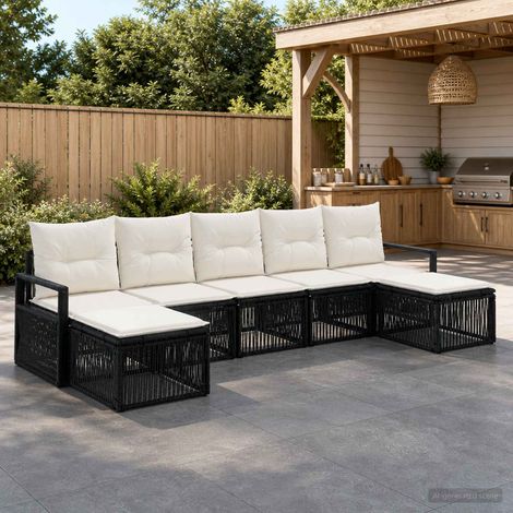vidaXL Conjunto de sofás de jardín 7 uds. Negro ratán sintético (1/5)